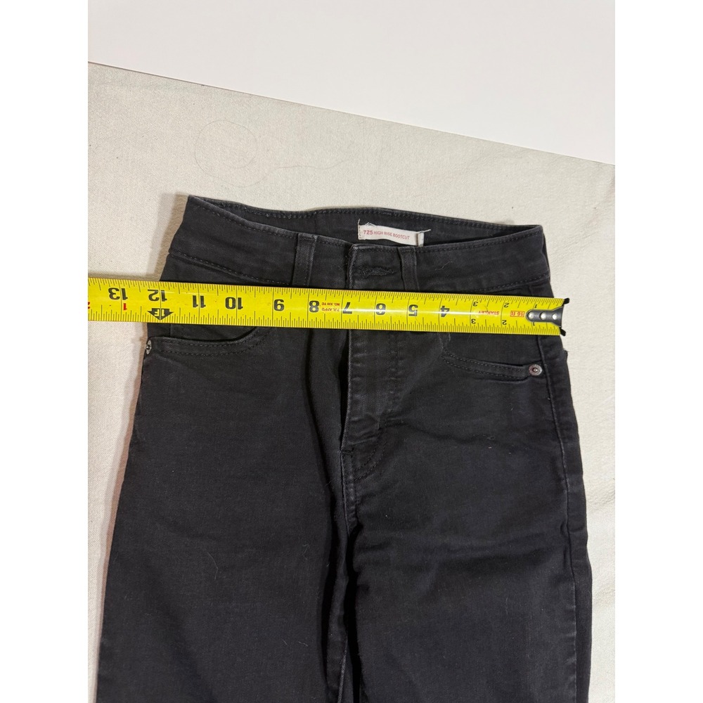Levis 725 High Rise Bootcut Jeans Black Denim Size 25 Womens Pants - Picture 3 of 6